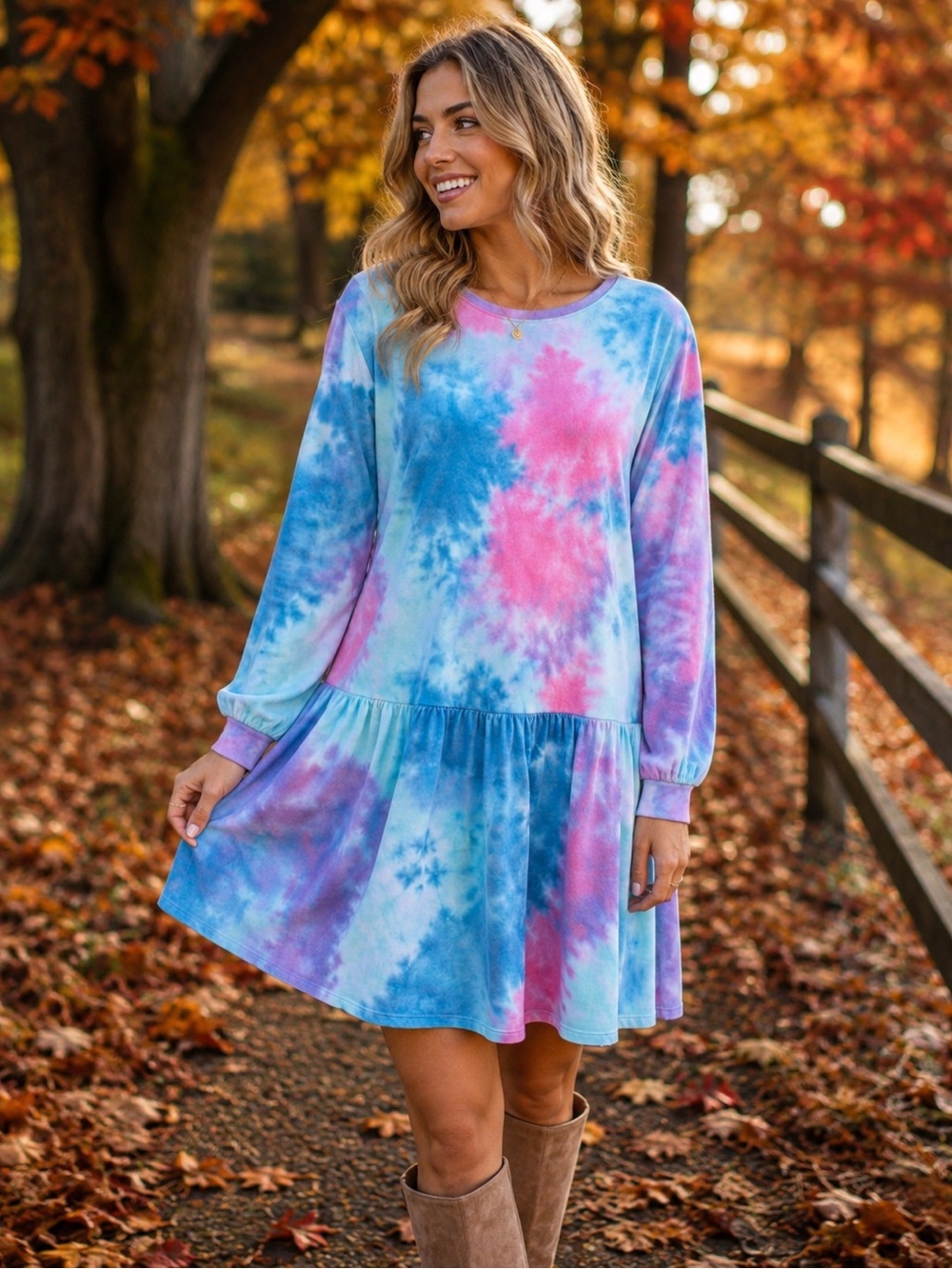 NWT Umgee Boho Tie-Dye Tiered Mini Dress - Vibrant Purple, Teal & Pink